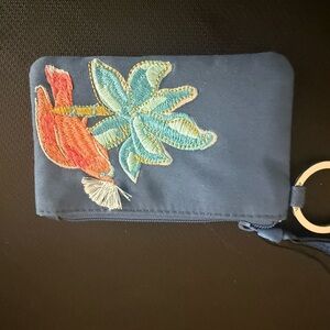 Vera Bradley Rain Forest Canopy Navy Floral Embroidered Wristlet